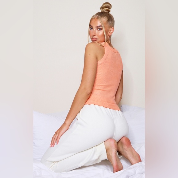 Peach Brushed Rib Racer Neck Sleeveless Tank - Picture 3 of 3